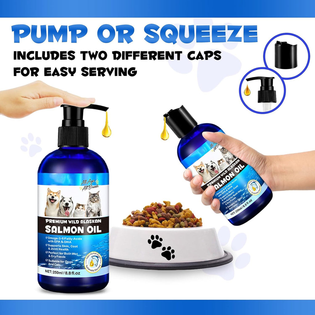 Aceite de Salmón de Alaska para Perros y Gatos (250 ml) - Omega 3 Puro con EPA y DHA
