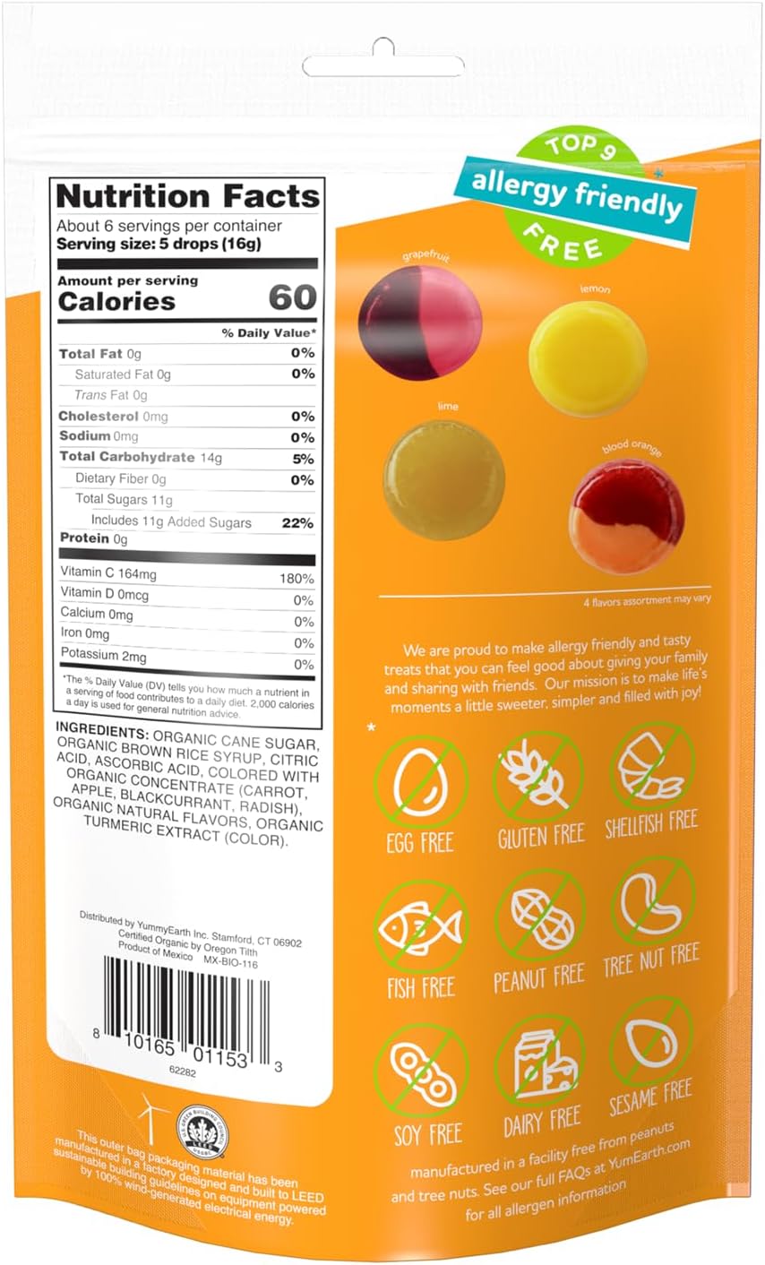 Gotas de vitamina C orgánicas de Yummy Earth, Cítricos