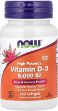 NOW Foods Vitamina D3, 5000 UI, 240 cápsulas blandas