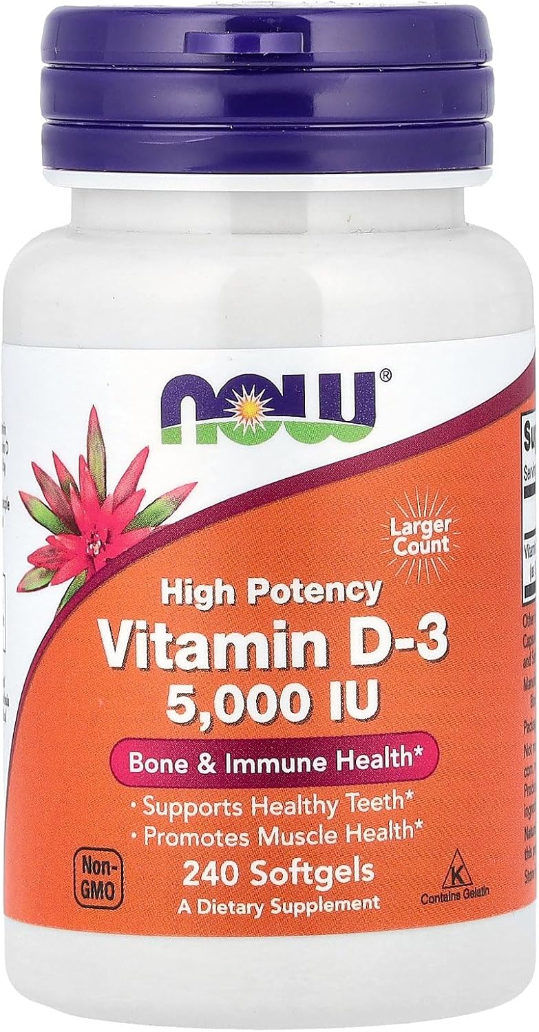 NOW Foods Vitamina D3, 5000 UI, 240 cápsulas blandas
