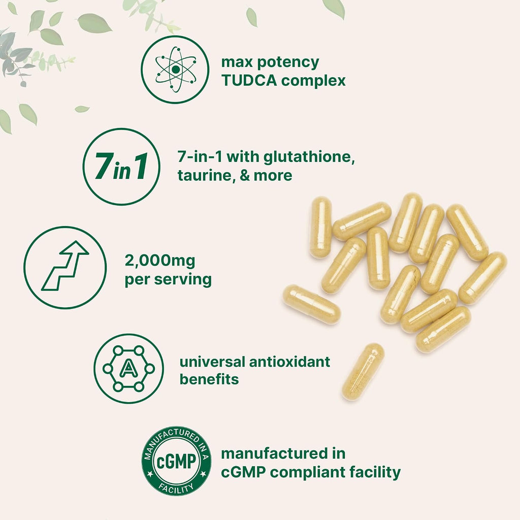 Micro Ingredients TUDCA Bile Salts 2,000mg Supplement, 240 Cápsulas | Complejo 7 en 1 con NAC, Cardo Mariano, Glutatión, Diente de León y Alcachofa