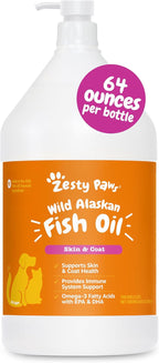 Zesty Paws Aceite de Pescado Salvaje de Alaska para Perros y Gatos - Mezcla de Abadejo y Salmón - Ácidos Grasos Omega 3 EPA y DHA - Apoya la Piel Sensible, el Pelaje y el Sistema Inmunológico - 946 ml