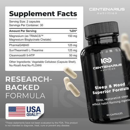 Centenarius Nutrition Sleep and Mood Formula – Suntheanine L-Teanina: Aminoácido que promueve la relajación y la – Image 2