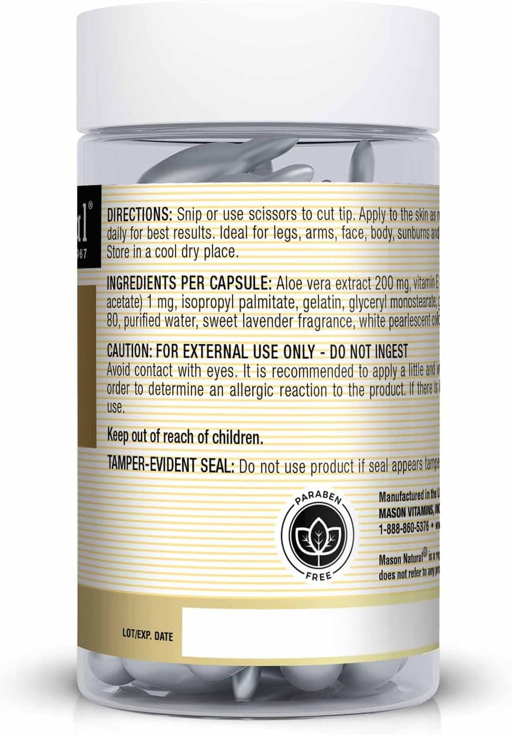 Mason Natural Crema Corporal de Aloe Vera y Vitamina E - 60 Cápsulas