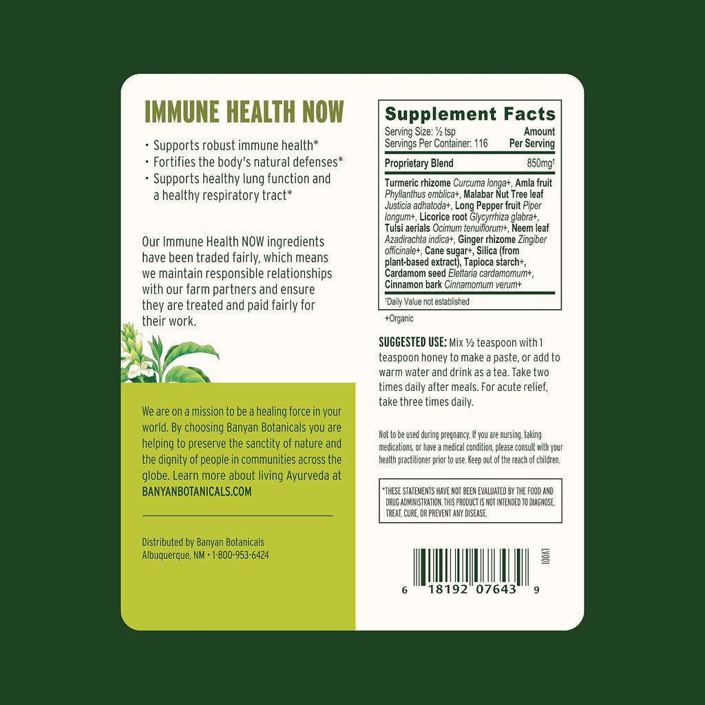 Banyan Botanicals Immune Health Now – Suplemento Orgánico para el Sistema Inmunitario y Respiratorio – 3.5 oz (99 g)