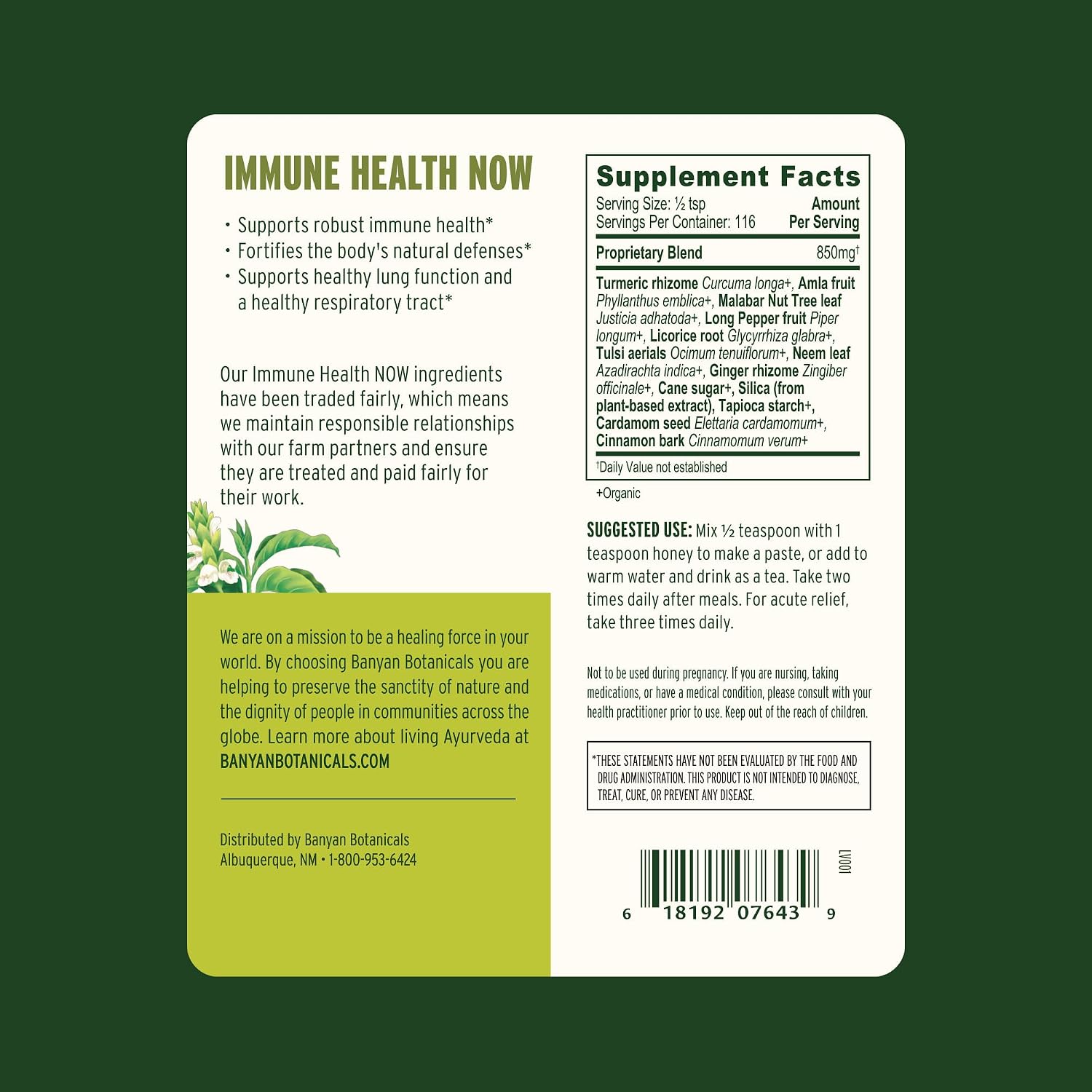 Banyan Botanicals Immune Health Now – Suplemento Orgánico para el Sistema Inmunitario y Respiratorio – 3.5 oz (99 g)