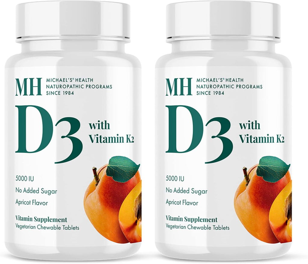 Michael's Health Vitamin D3 con K2 - 90 Comprimidos Masticables, Pack de 2 - Sabor Albaricoque - 180 Servicios
