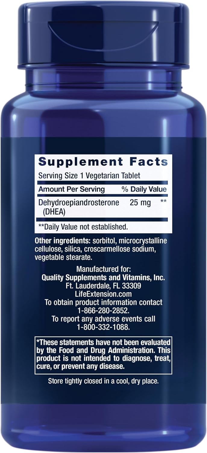 Life Extension DHEA 25 mg – 100 Tabletas Sublinguales para el Equilibrio Hormonal