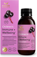 Children's Immune + Wellbeing Herbal Syrup - Jarabe Herbal para Defensas Infantiles con Saúco, Equinácea y Olivo - Sabor a Saúco - 150 ml (30 dosis)