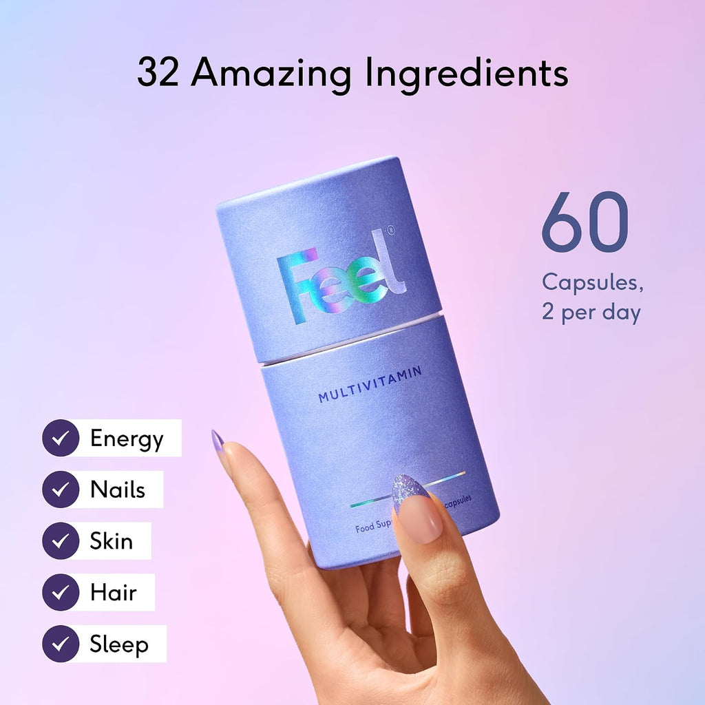 FEEL Multivitamínico Diario con 32 Ingredientes Activos - 60 Cápsulas - Complejo Vitamínico Vegano con Vitaminas y Minerales de Alta Biodisponibilidad