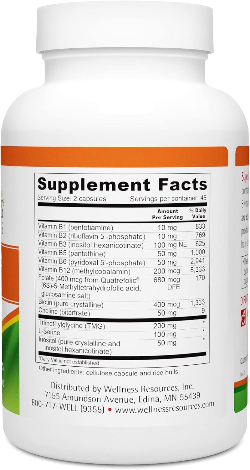 Wellness Resources Super Coenzyme B Complex - 90 Capsules - Methylated B Complex with Vitamin B12, Folate and Biotin