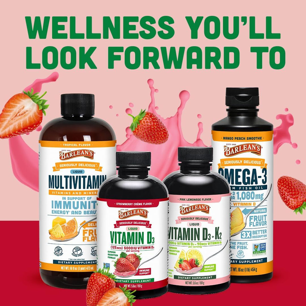 Barlean's Vitamina D3 Líquida 5000 UI Sabor Batido de Fresa, Pack de 2