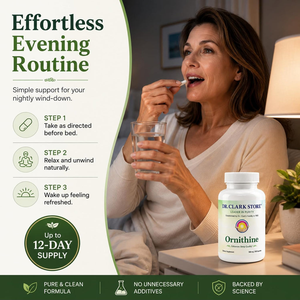 Dr Clark L-Ornitina 500mg - 100 Cápsulas de Gelatina - Suplemento de Aminoácido Puro