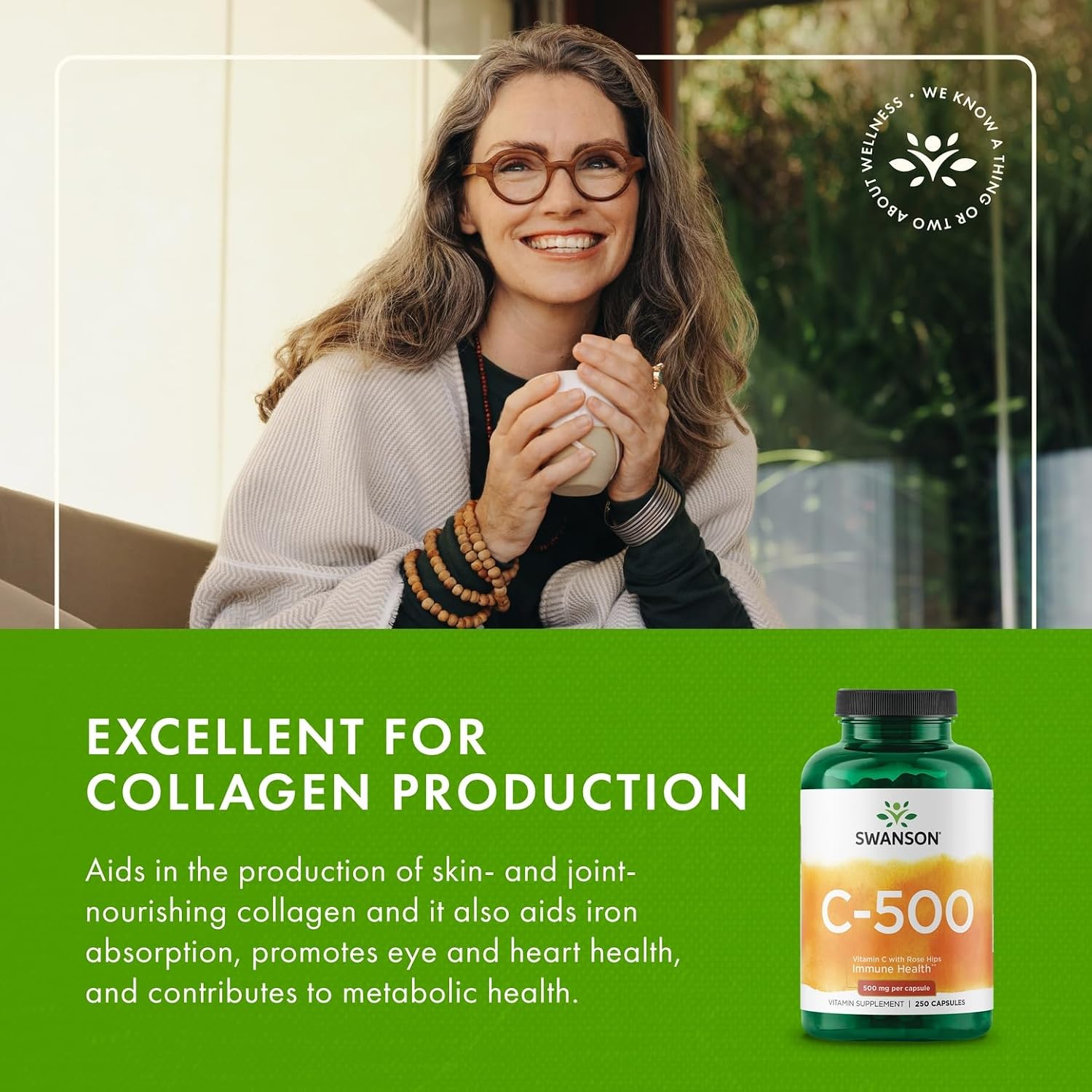 Swanson Vitamina C 500 mg con Rosa Mosqueta, 250 cápsulas