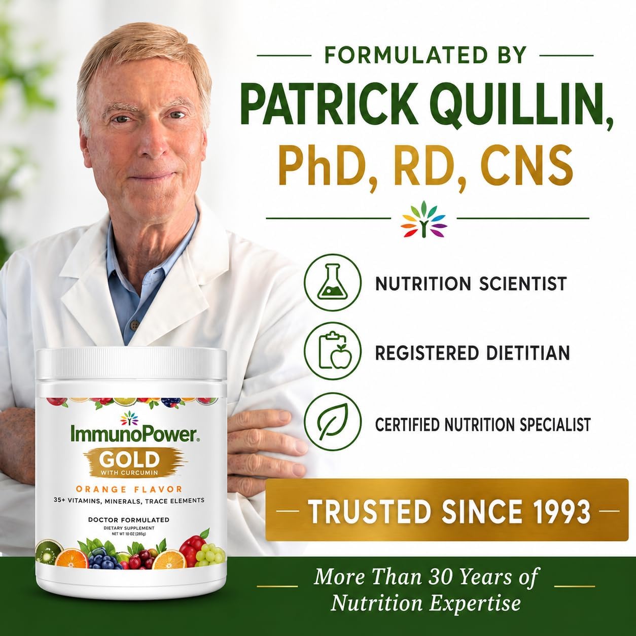 ImmunoPower Gold - Cúrcuma de Alta Absorción con BioPerine y 35+ Nutrientes - Sabor Naranja