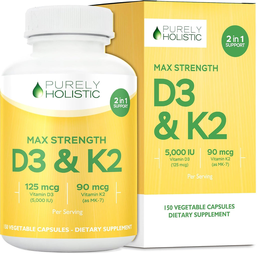 Vitamina D3 y K2, 5000 UI + 90 mcg, 150 Cápsulas
