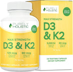 Vitamina D3 y K2, 5000 UI + 90 mcg, 150 Cápsulas