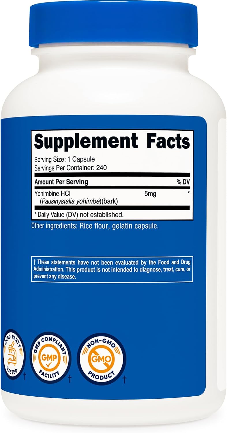 Nutricost Yohimbine HCl 5mg, 240 cápsulas de máxima potencia