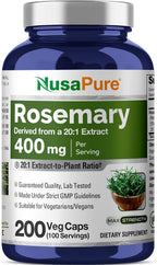 NusaPure Cápsulas de Romero, 400 mg, 200 Cápsulas Vegetales (No Transgénico, Vegano)