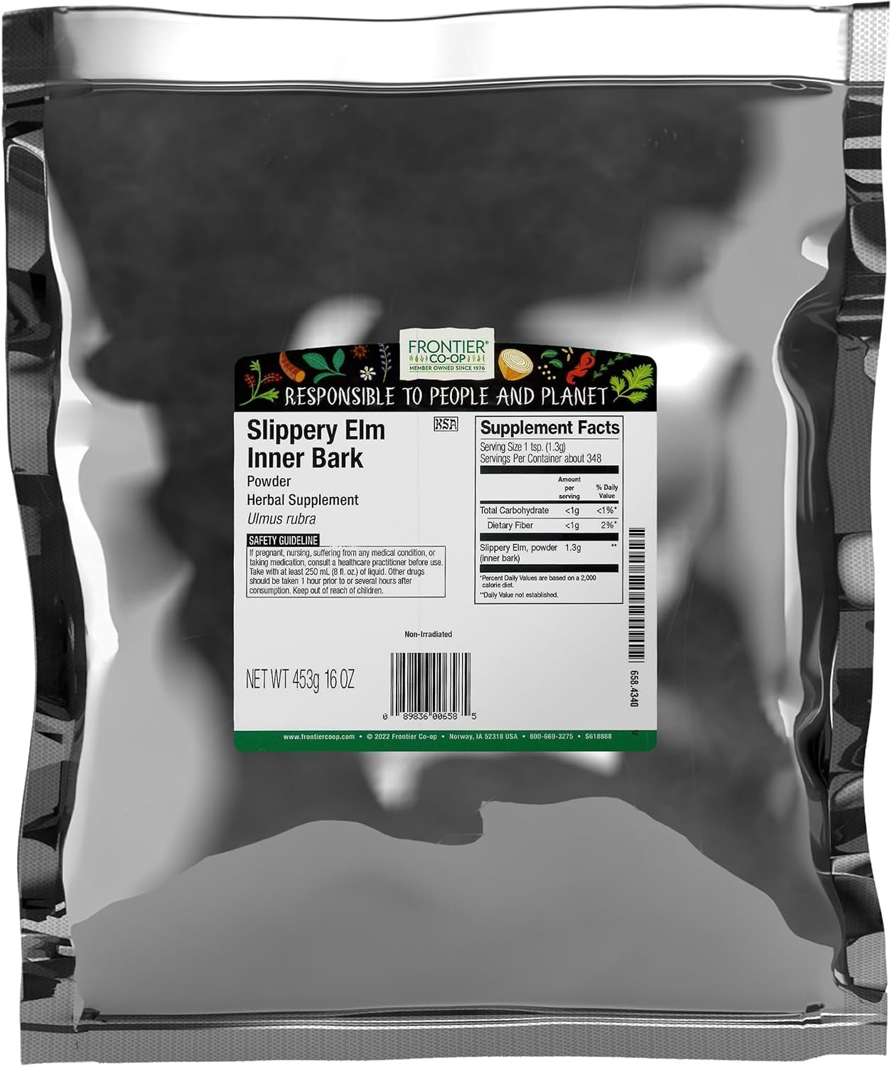 Frontier Co-op Olmo Resbaladizo Silvestre Molido, Corteza Interior - 454 g (1 lb)