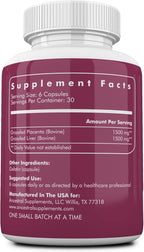 Ancestral Supplements Placenta e Hígado de Vaca Alimentada con Pasto – 180 Cápsulas