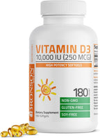 Bronson Vitamin D3 10,000 IU (250 mcg) Alta Potencia - Apoya el Sistema Inmunitario, Huesos, Músculos y Dientes - No GMO, 180 Cápsulas Blandas