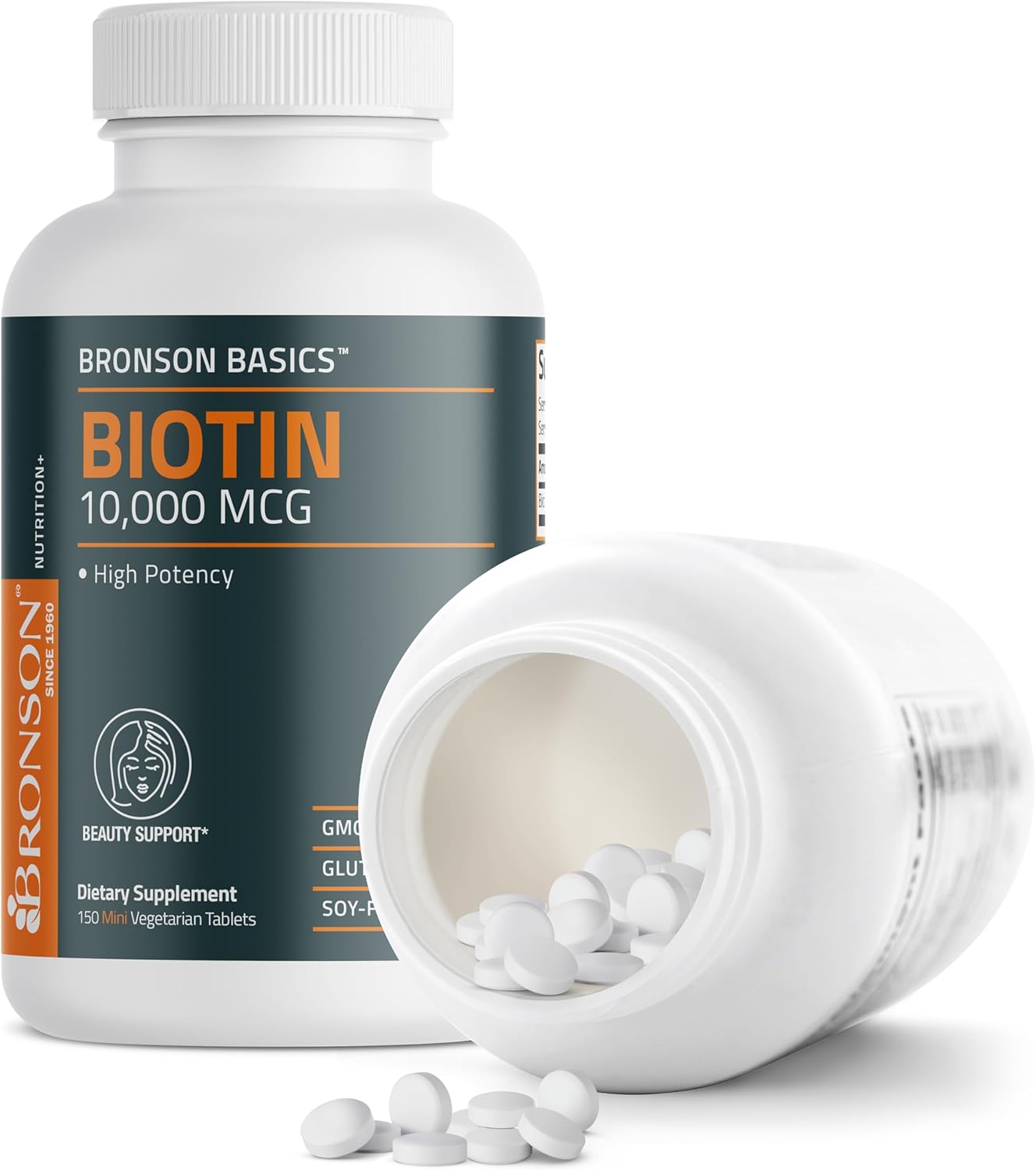 Bronson Biotina 10,000 mcg – Cabello, Piel y Uñas – Vegano – No Transgénico – 150 Comprimidos