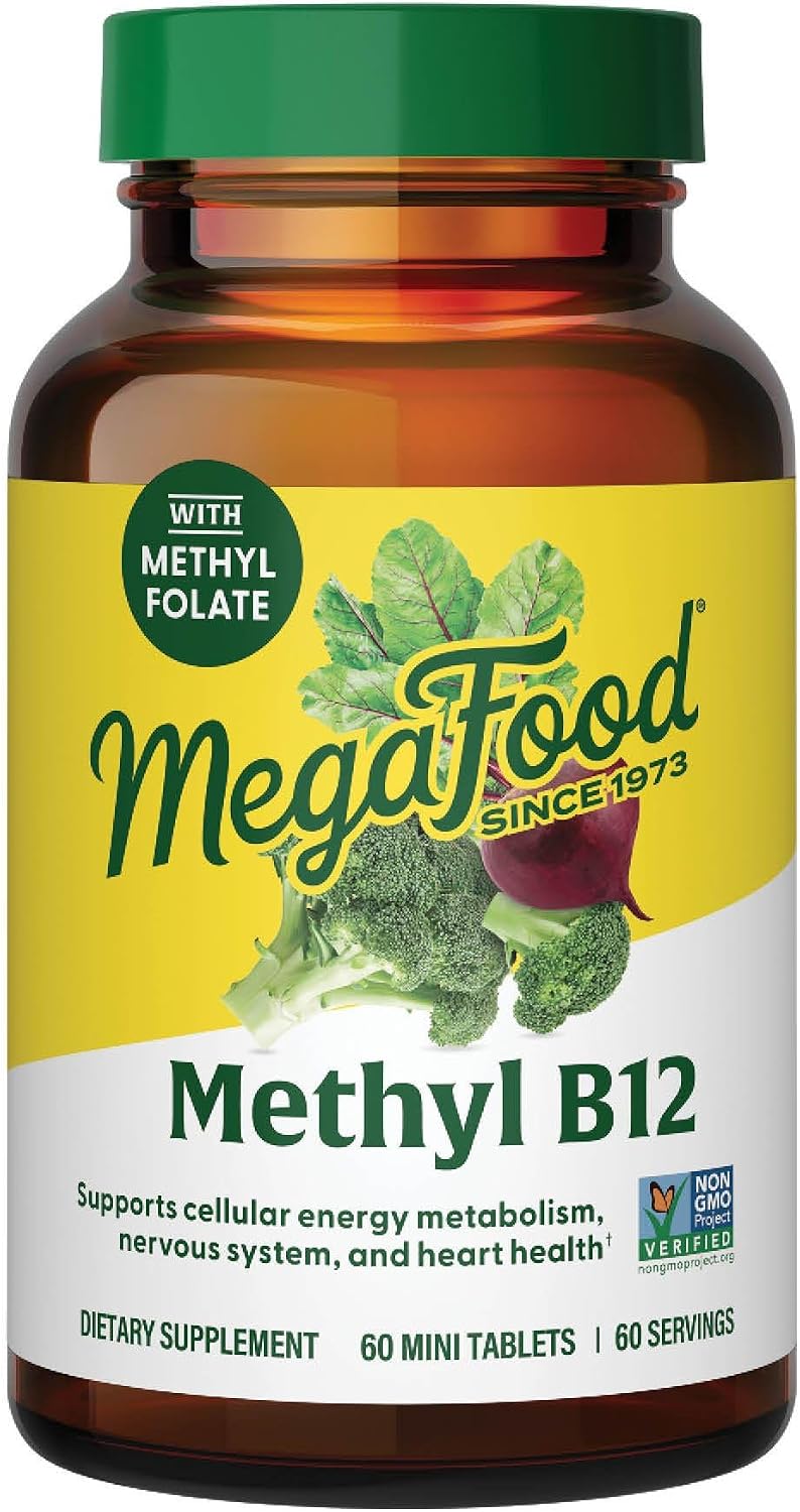 MegaFood Methyl B12 - Metilcobalamina, Metilfolato y Vitamina B6 - Apoyo Energético y Nervioso - 60 Comprimidos