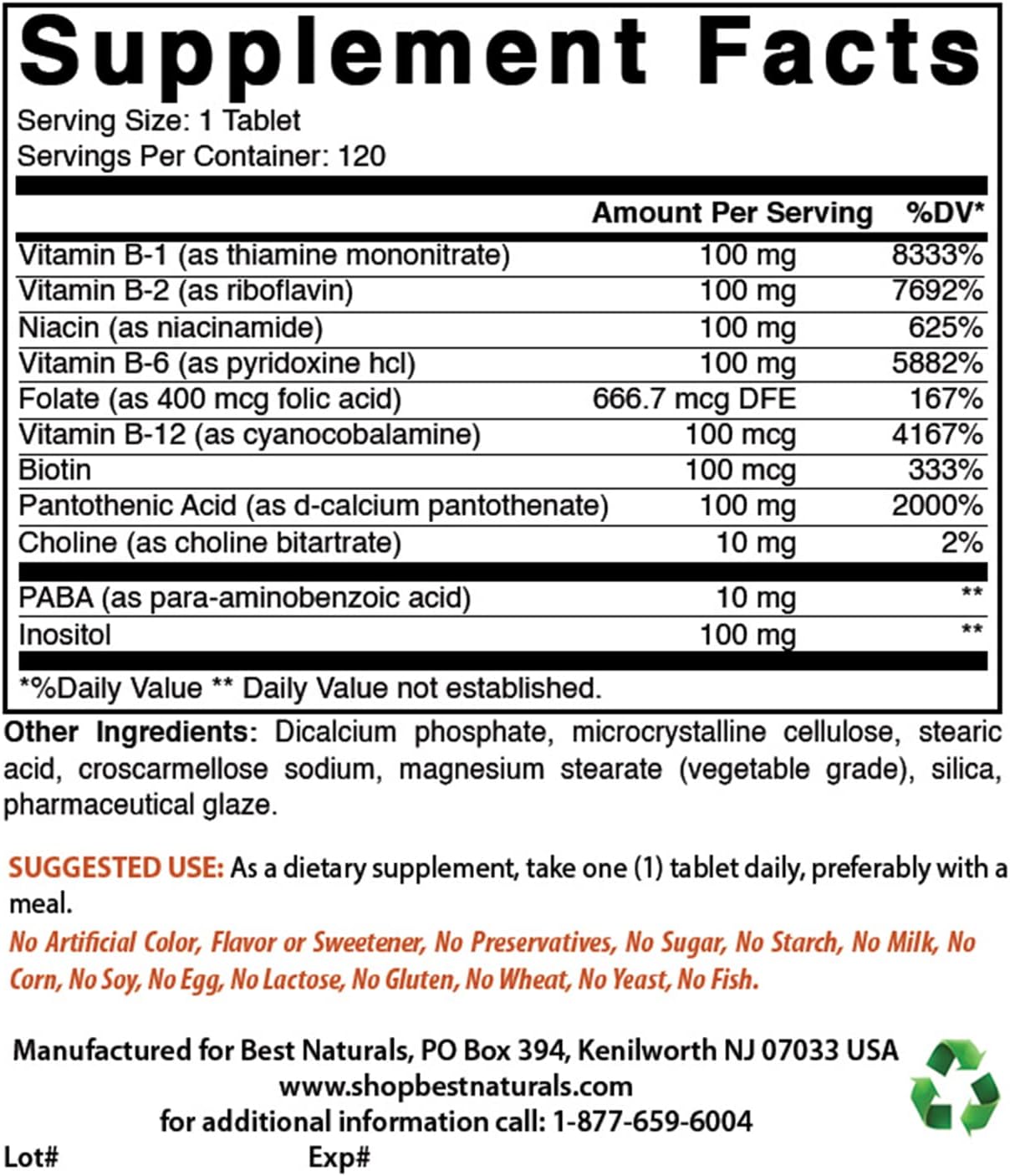 Best Naturals Complejo B 100 120 Comprimidos (Pack de 2)