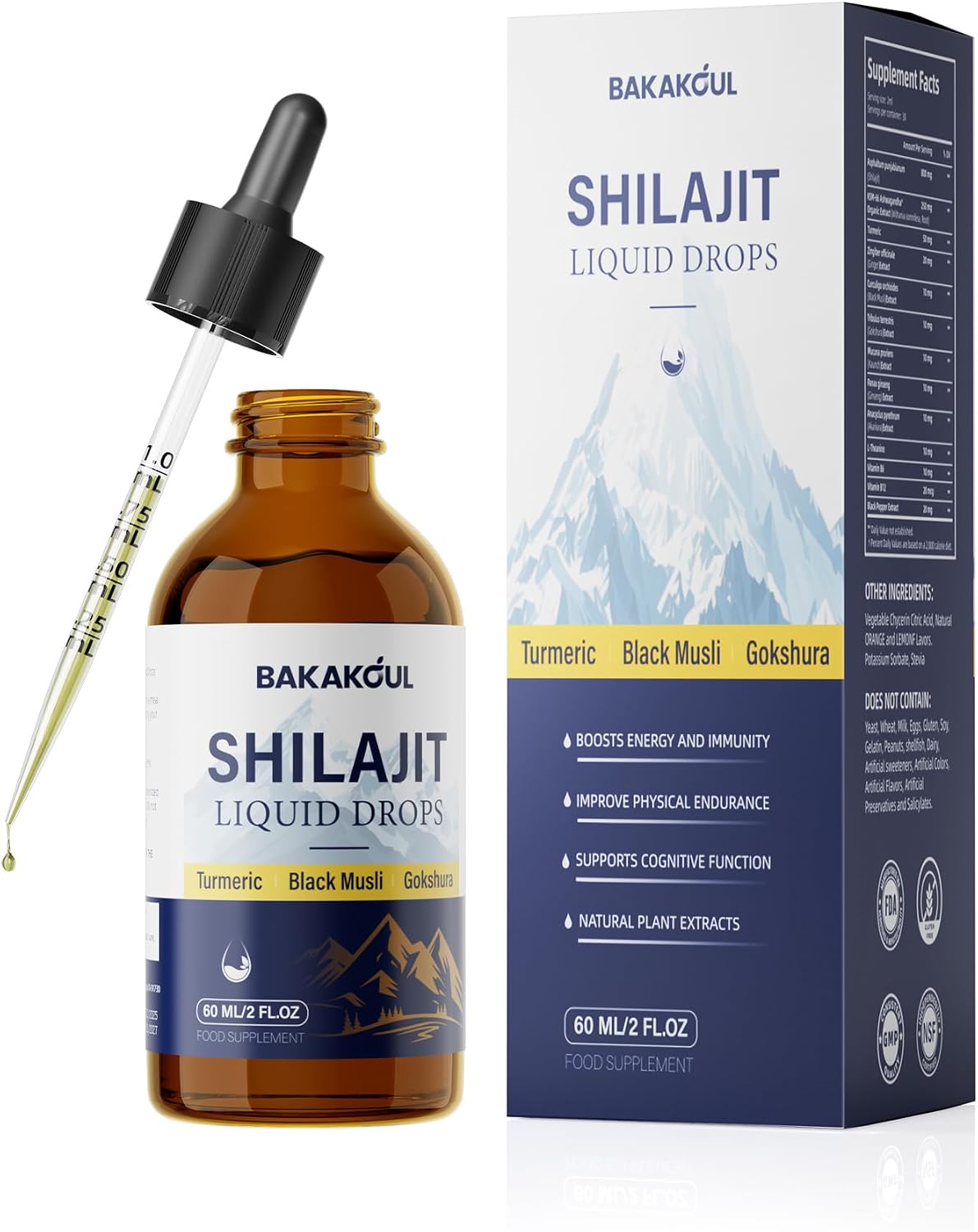 Shilajit Liquid Drops con Ashwagandha, Cúrcuma y Black Musli - Paquete de 2