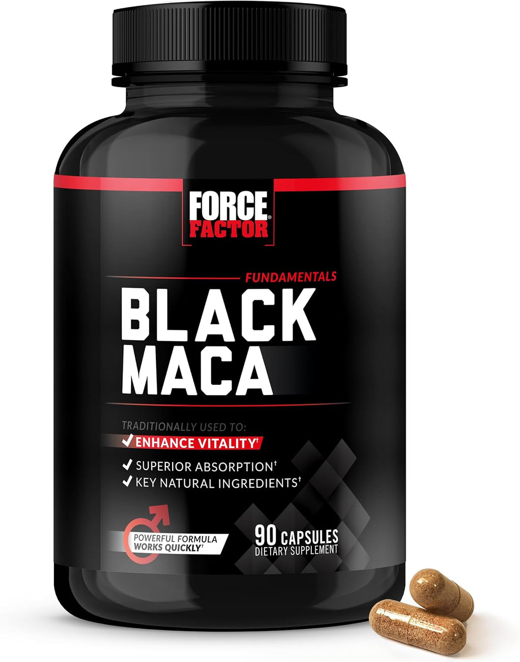 Force Factor Black Maca Root - Suplemento de Maca Negra para Hombres, 1000mg con BioPerine, 90 Cápsulas