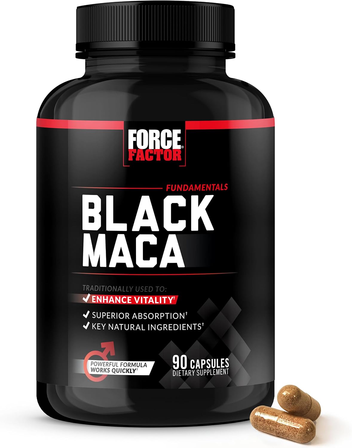 Force Factor Black Maca Root - Suplemento de Maca Negra para Hombres, 1000mg con BioPerine, 90 Cápsulas