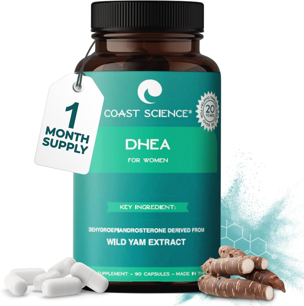Coast Science DHEA para Mujeres - 25mg de Extracto de Ñame Silvestre, 90 Cápsulas