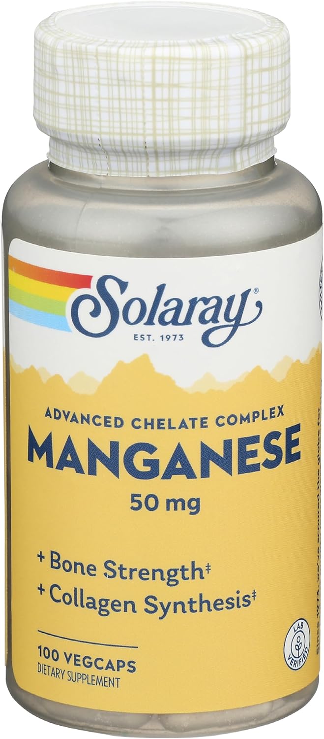 Solaray Manganese 50 mg – 100 Vegan Capsules – Mineral Supplement for Bone Health