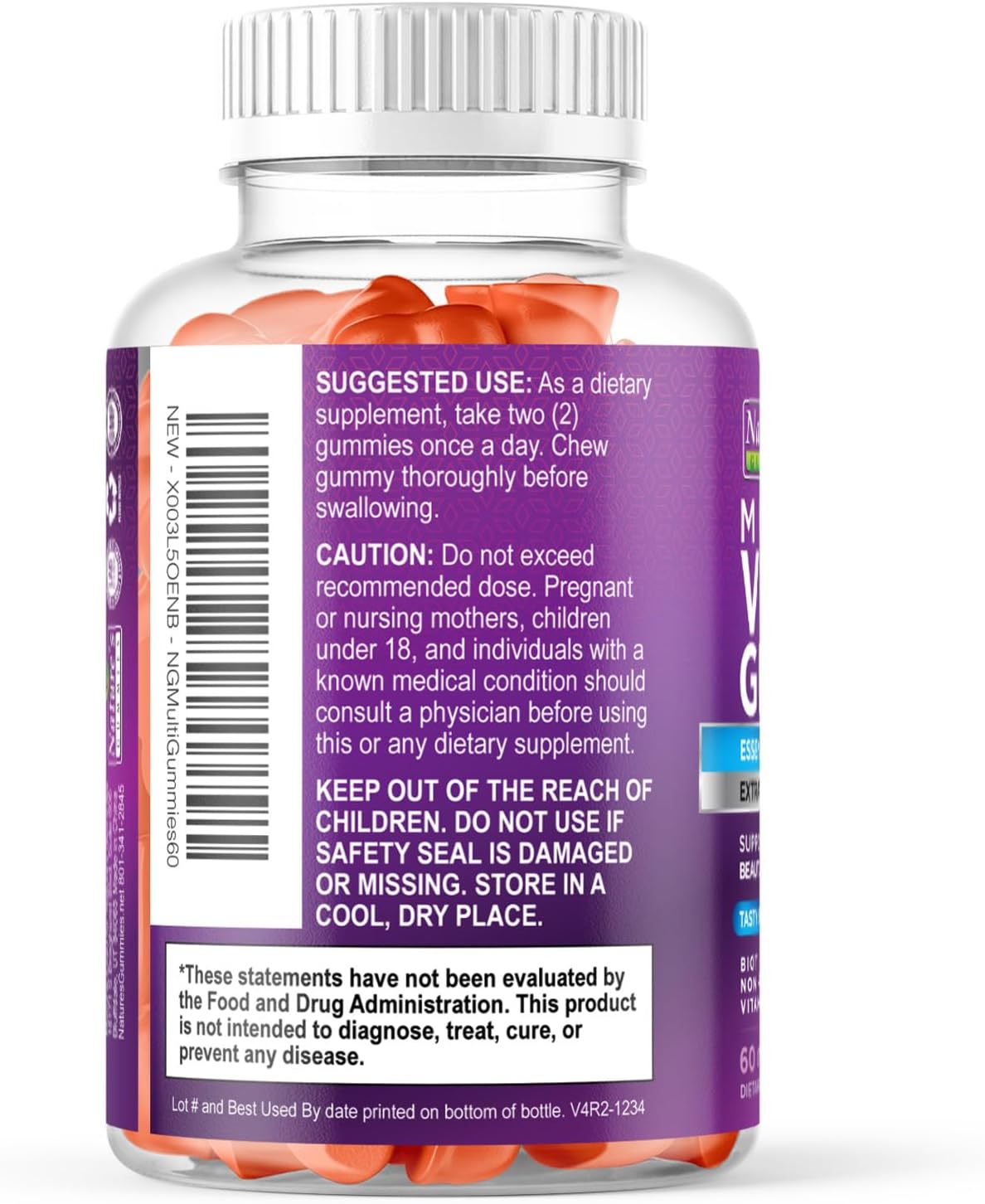 Multivitamin Gummies para Adultos - Multivitamínico Completo en Gominolas para Mujeres y Hombres - Vitaminas A, C, D, E, B12 y Zinc - 60 Gominolas Vegetarianas
