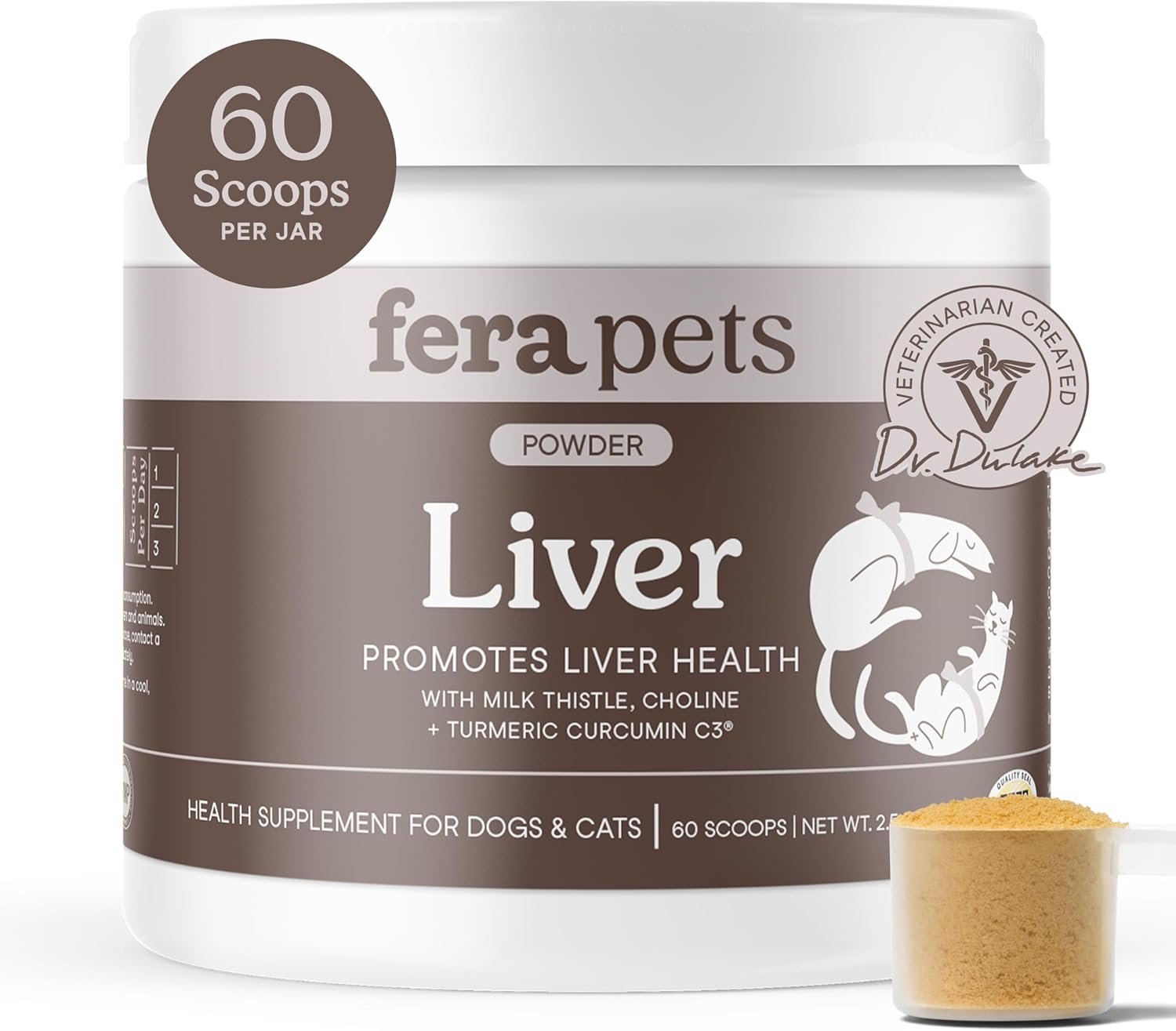 Fera Pets Suplemento Hepático en Polvo para Perros y Gatos con Cardo Mariano - 60 Dosis