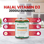 Zaytun Halal Gominolas de Vitamina D3 2000 UI - Apoyo Óseo e Inmune, Sin Gluten, 3 Envases