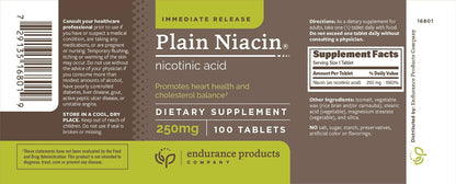 ENDUR Plain Niacin (Ácido Nicotínico) 250 – La niacina contribuye al funcionamiento normal del sistema nervioso. – Image 2