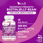 VITINITY Biotin 5000 mcg Extra Strength - Gominolas sin azúcar - 60 unidades (30 días)