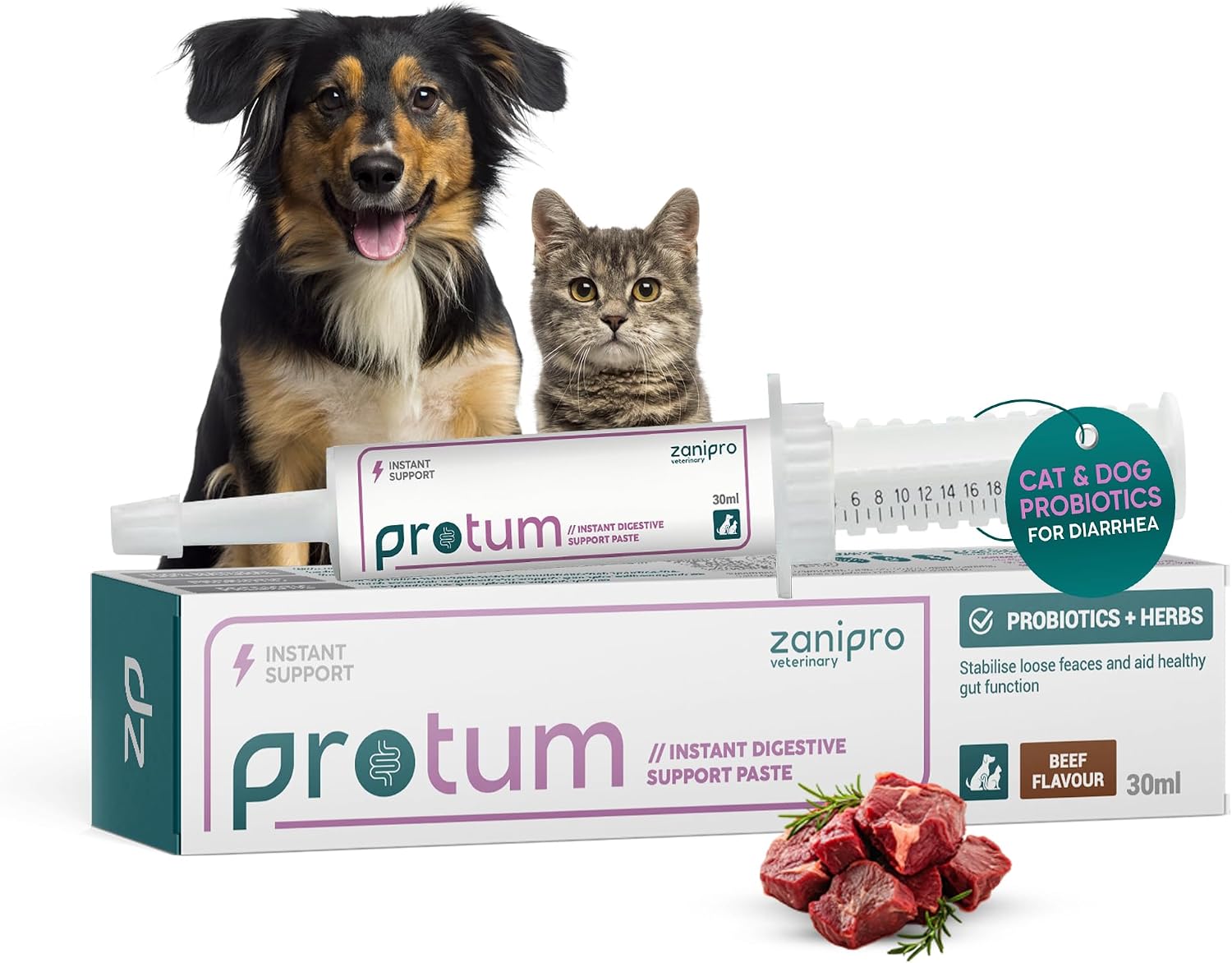 Probióticos para Perros y Gatos - Tratamiento para Diarrea - 30cc Sabor Ternera