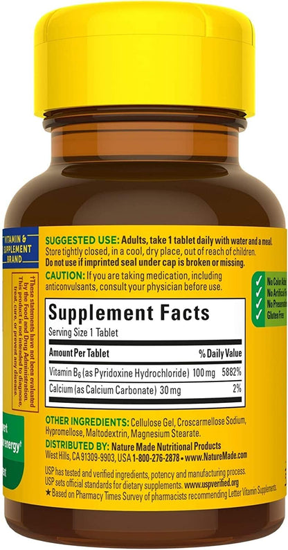 Nature Made Vitamina B6 100 mg, 100 – Contribuye a la formación normal de glóbulos rojos. – Image 3