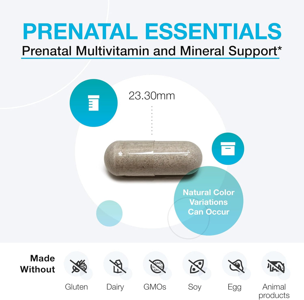 XYMOGEN Prenatal Essentials - Multivitamínico Prenatal con 5-MTHF y Nutrientes Esenciales - Suave para el Estómago - Vegetariano - 150 Cápsulas