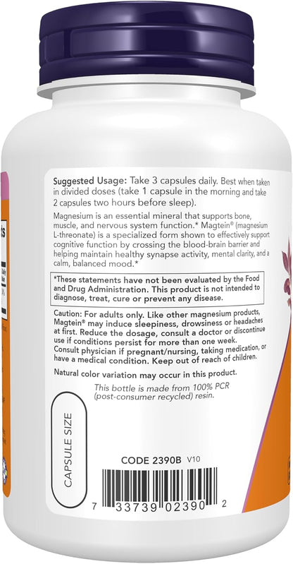 NOW Foods Magtein™, Magnesio L-Treonato, 90 – La función psicológica normal. – Image 3