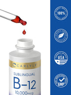 Carlyle Vitamina B12 Sublingual Líquida – 10.000 mcg – 60 ml – Cianocobalamina y Metilcobalamina – Sin Gluten y No-GMO