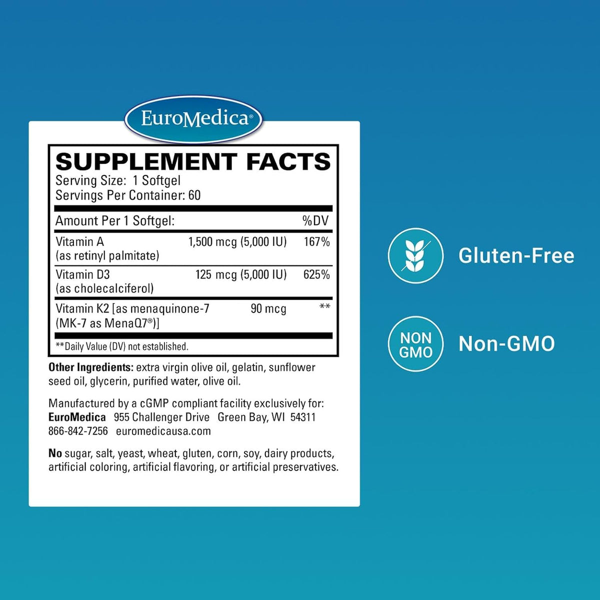 EuroMedica A•D•K2 Cardio Health – Suplemento – Vitamina K2: contribuye a la coagulación normal de la sangre y al – Image 2