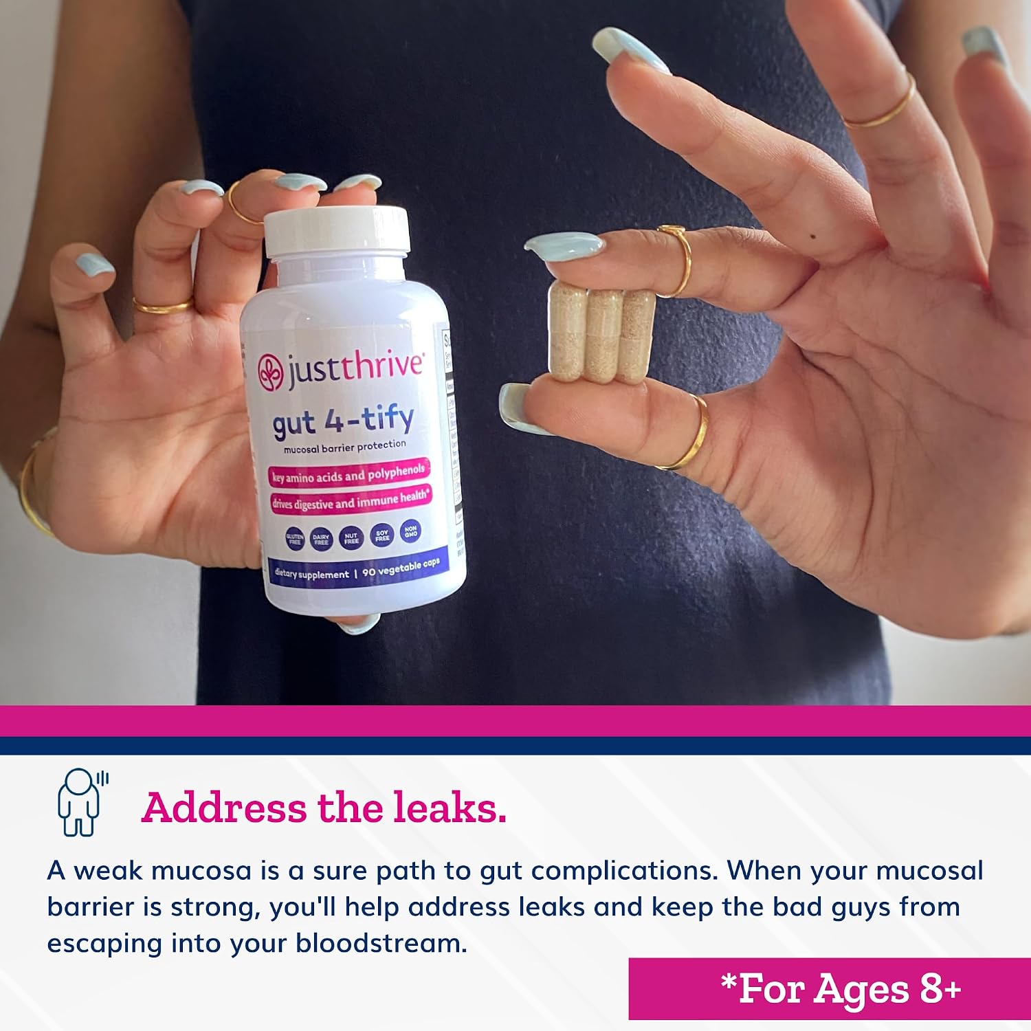 Just Thrive Gut 4-tify - Suplemento para la Salud Intestinal - 90 Cápsulas Vegetales
