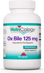 Nutricology Ox Bile 125 mg - Sales Biliares Concentradas - 180 Cápsulas