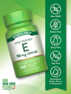 Nature's Truth Vitamina E 200 UI, 100 Cápsulas Blandas - Sin Gluten y No Transgénico
