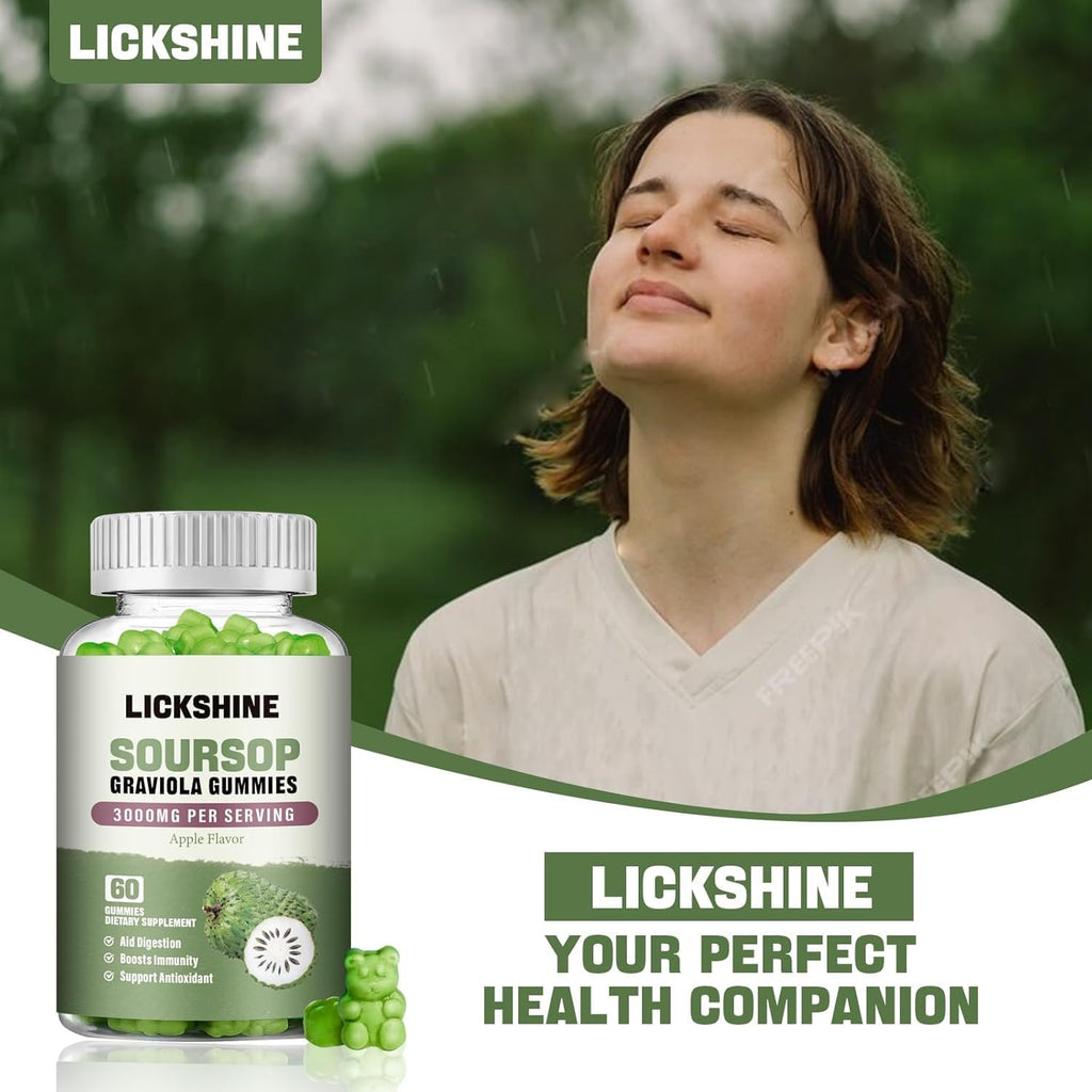 lickshine 2 Pack Gominolas de Graviola - 3000mg Extra Fuerte con Vitamina C y Zinc - Apoyo Digestivo e Inmunitario - Sin Azúcar, No GMO, Vegano, 120 unidades