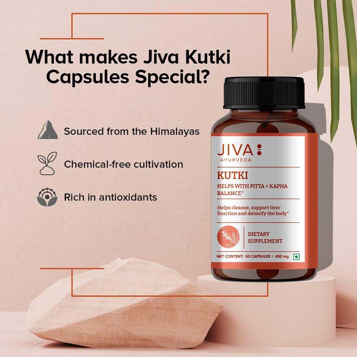 Jiva Ayurveda Kutki Cápsulas – Suplemento Herbal Ayurvédico para el Hígado y la Digestión – Fórmula 100% Ayurvédica – 60 Cápsulas Vegetales